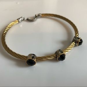 Charriol 18k Gold Cable Bracelet w/Black Gemstones